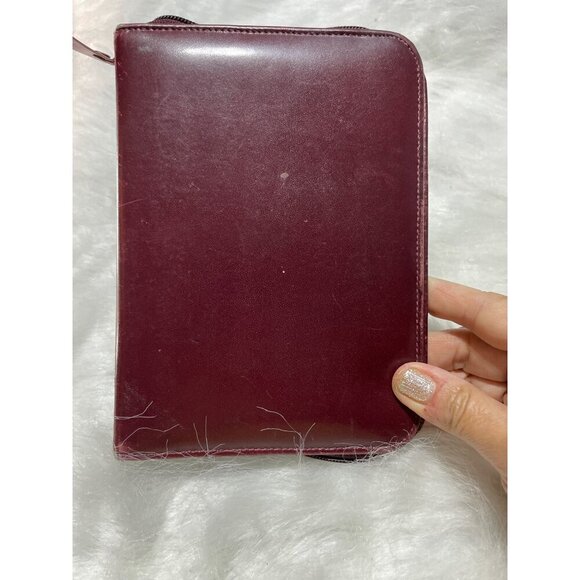 Vintage Burgundy Leather Zippered Planner Binder With Gold-Tone Rings & Address - Picture 7 of 9
